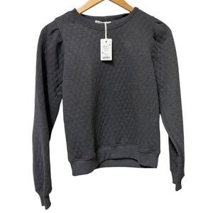 NWT Marine‎ Layer Corbet Puff Sleeve Sweatshirt Charcoal Grey Quilted Womens XS